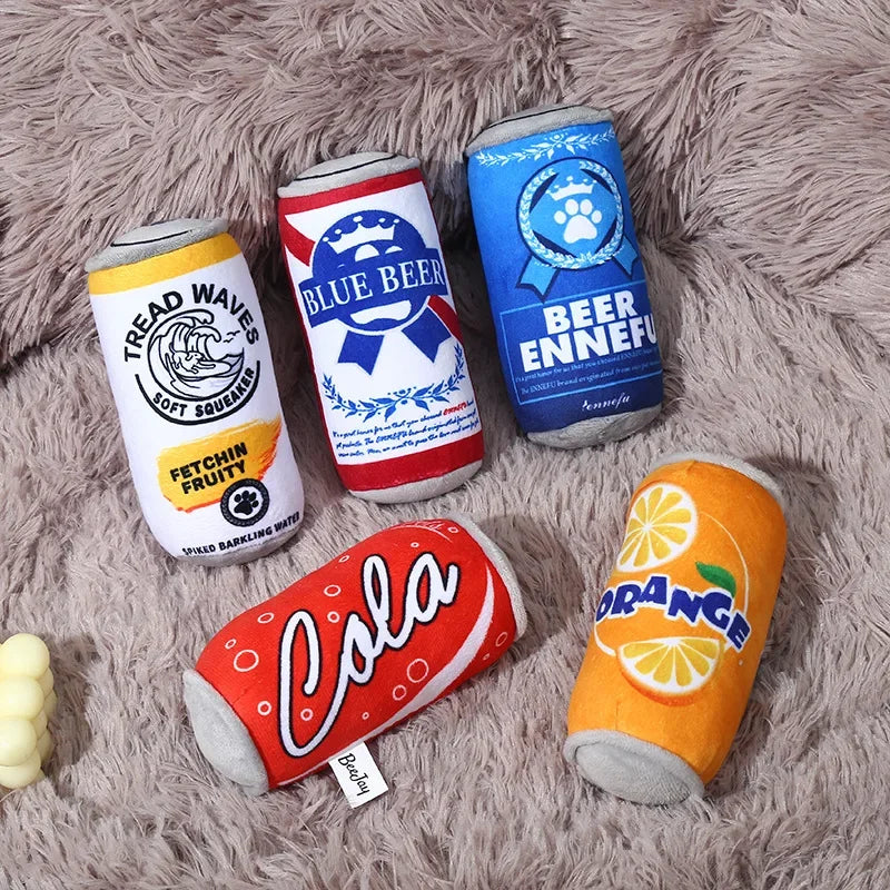 Beer and Soda Plush Squeaky Dog Toys