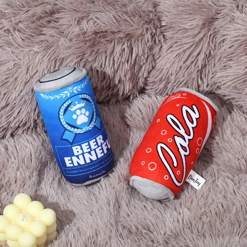 Beer and Soda Plush Squeaky Dog Toys